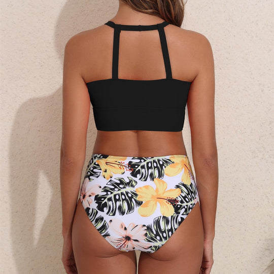 Damen Sportlicher Bikini-Set mit hohem Bund und rückenfreier Oberseite
