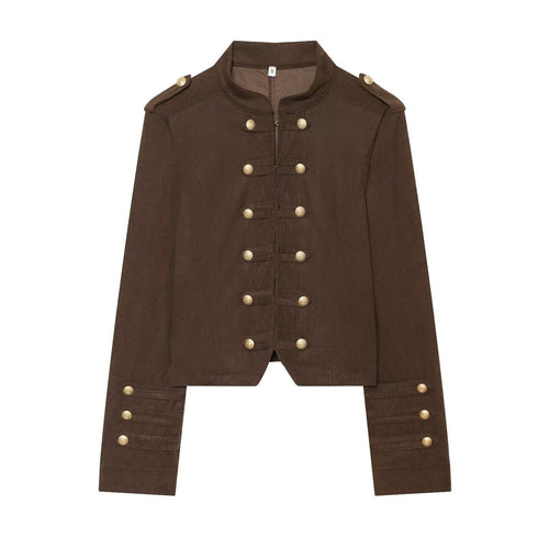 Damen Kurze Militärjacke im Boxy‑Schnitt mit Stehkragen und Zierknöpfen Nord Taschen