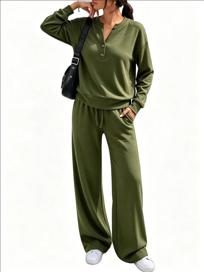 Damen Lounge-Set mit Henley-Kragen und palazzoweiter Jogginghose Nord Taschen