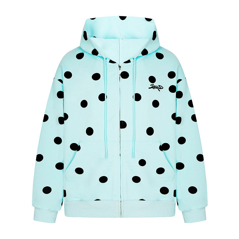 Damen Kapuzen-Sweatjacke mit durchgehendem Reißverschluss, Oversize-Schnitt und Polka-Dot-Print Nord Taschen