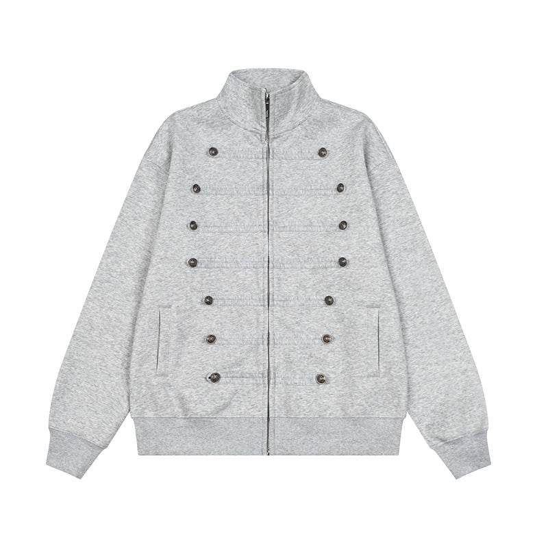 Herren Militärisch inspirierte Sweatjacke mit Stehkragen und Zierknopfleisten Nord Taschen