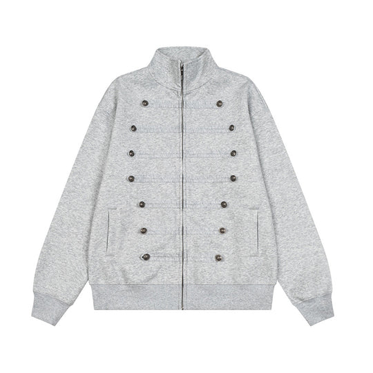 Herren Militärisch inspirierte Sweatjacke mit Stehkragen und Zierknopfleisten Nord Taschen