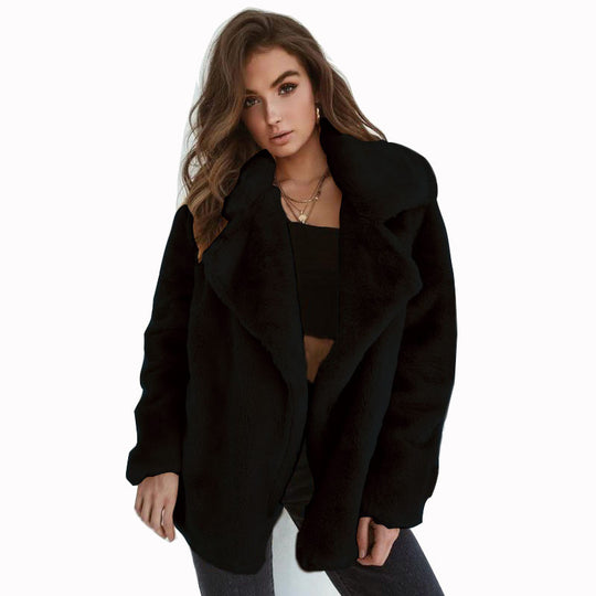 Damen Kuscheliger Oversized Kunstpelz-Mantel mit großem Reverskragen Nord Taschen