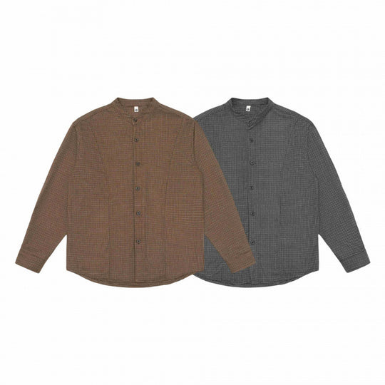 Herren Overshirt‑Hemdjacke mit Stehkragen, Hahnentritt‑Muster und gerundetem Saum Nord Taschen