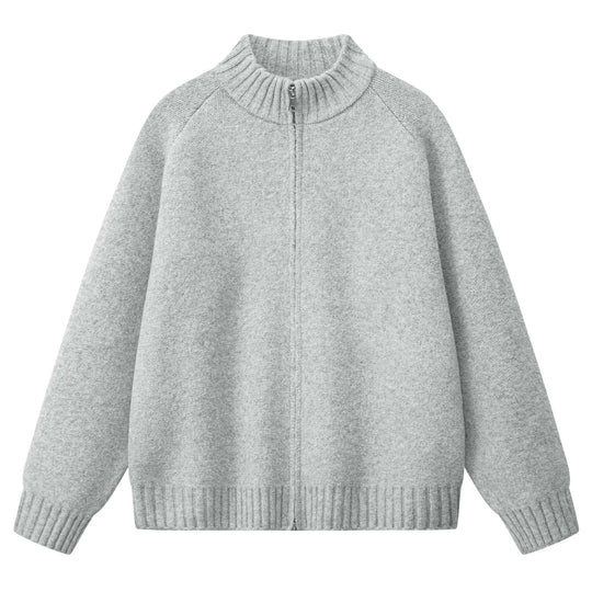 Damen Oversize Teddy-Strick-Cardigan mit Stehkragen, Rippsäumen & Zwei-Wege-Reißverschluss Nord Taschen