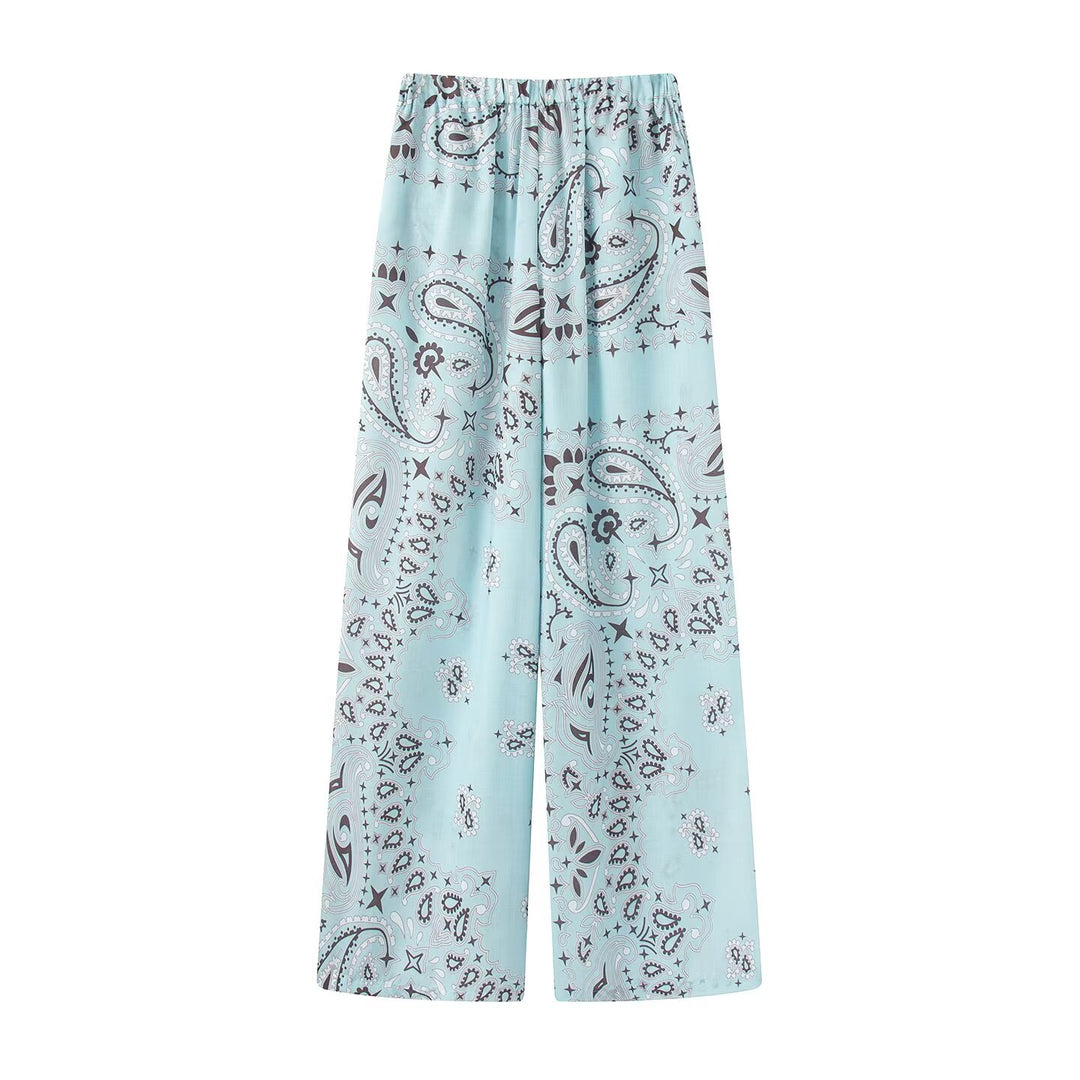 Damen Zweiteiliges Satinoptik-Lounge-Set mit Paisley-Print, Kimonokragen-Bluse und weiter Culotte-Hose Nord Taschen