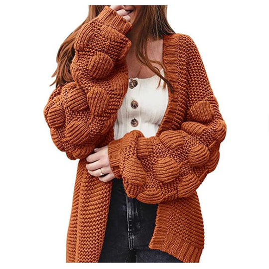 Damen Oversize Grobstrick-Cardigan mit Puffärmeln und offener Front Drune