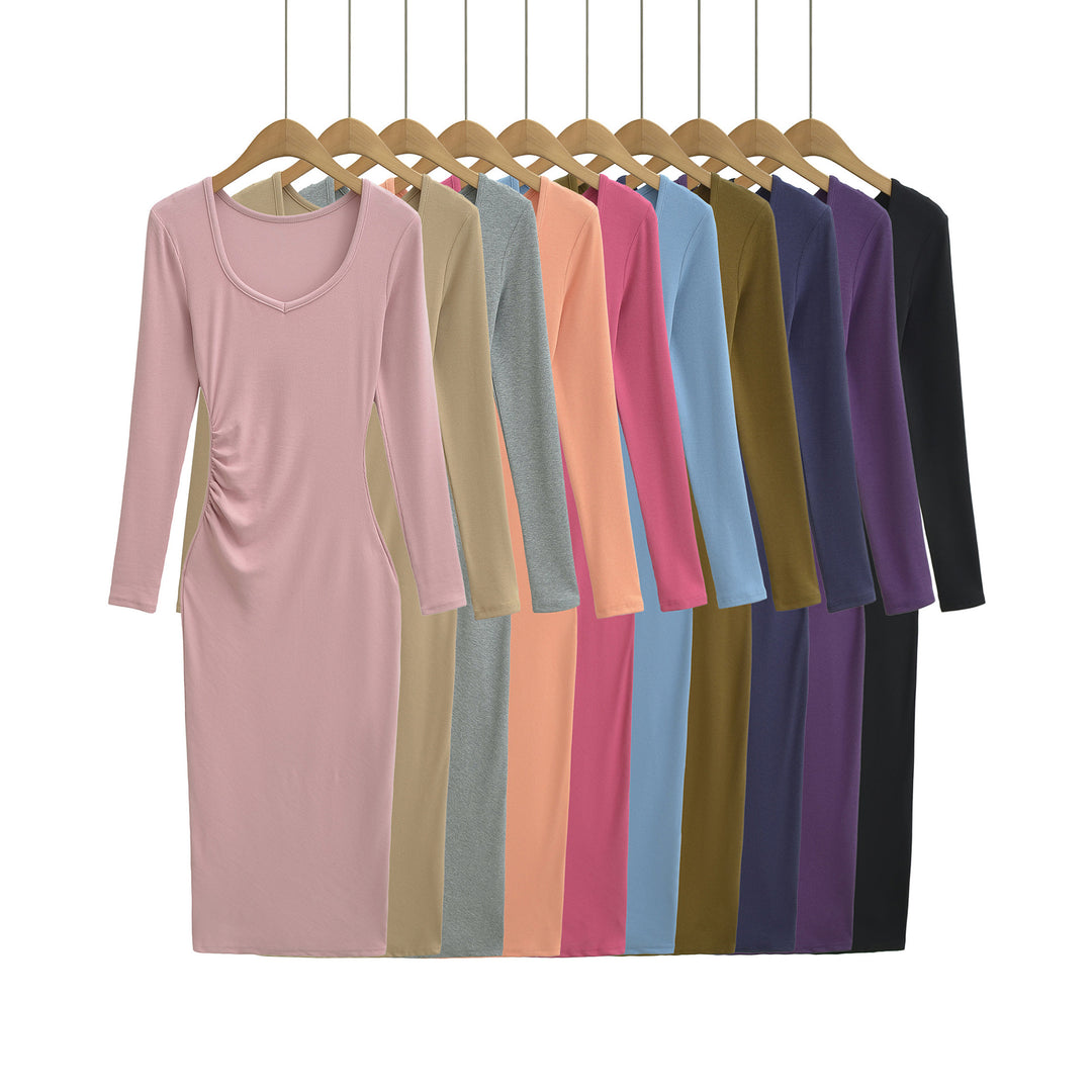 Damen Enganliegendes Midikleid mit seitlicher Raffung und doppeltem Ausschnitt Nord Taschen