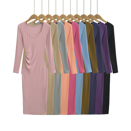 Damen Enganliegendes Midikleid mit seitlicher Raffung und doppeltem Ausschnitt Nord Taschen