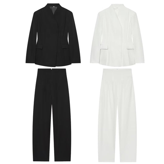 Damen Elegantes zweiteiliges Anzugset mit kastenlosem Blazer und High‑Waist Weitbein‑Hose Nord Taschen