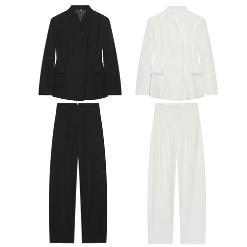 Damen Elegantes zweiteiliges Anzugset mit kastenlosem Blazer und High‑Waist Weitbein‑Hose Nord Taschen