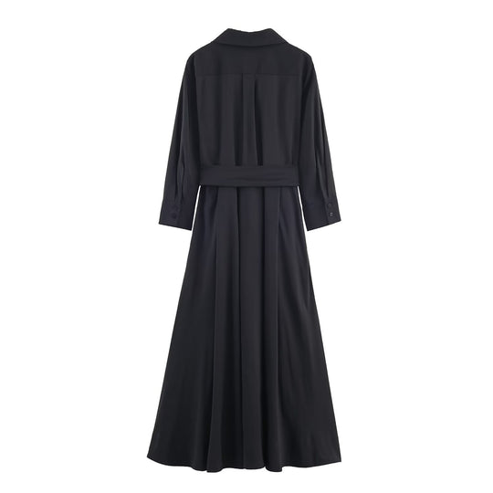 Damen Maxikleid im Hemdblusenstil mit Bindegürtel und schwingendem A‑Linienrock Nord Taschen