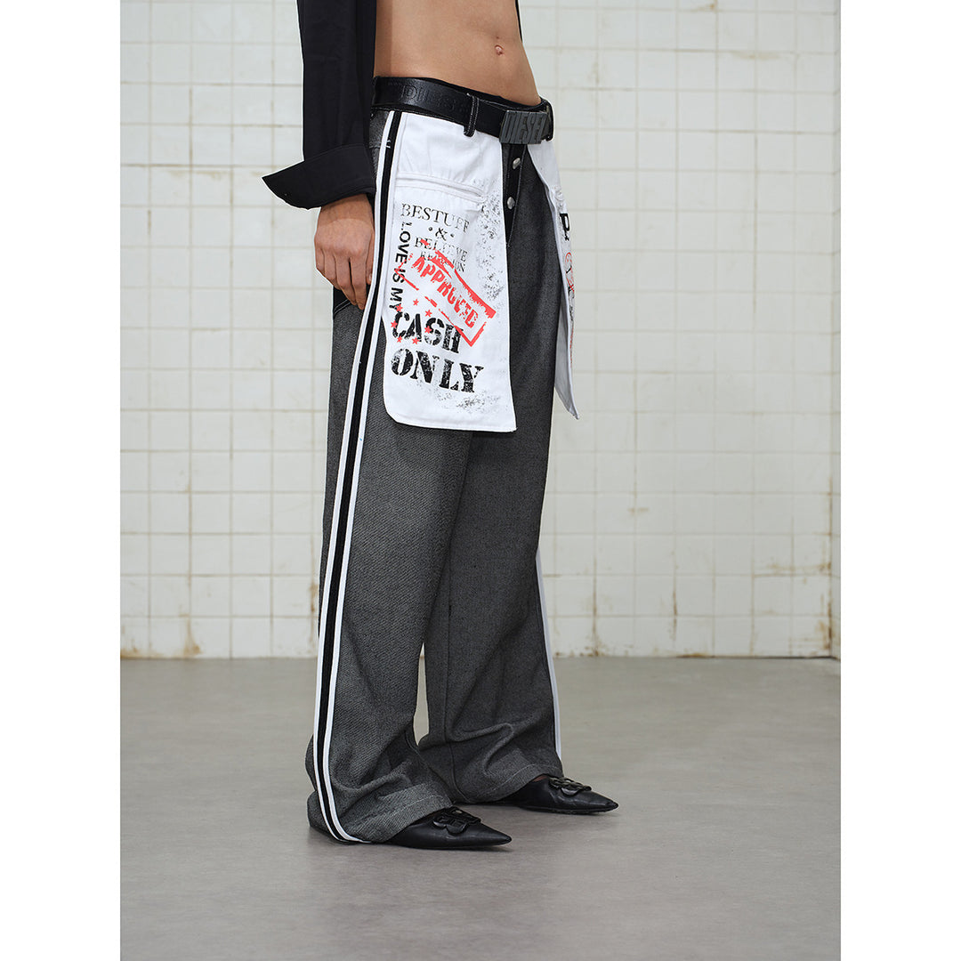 Damen Wide-Leg Cargo-Jeans mit aufgesetzten Grafik-Patches und Kontraststreifen Nord Taschen