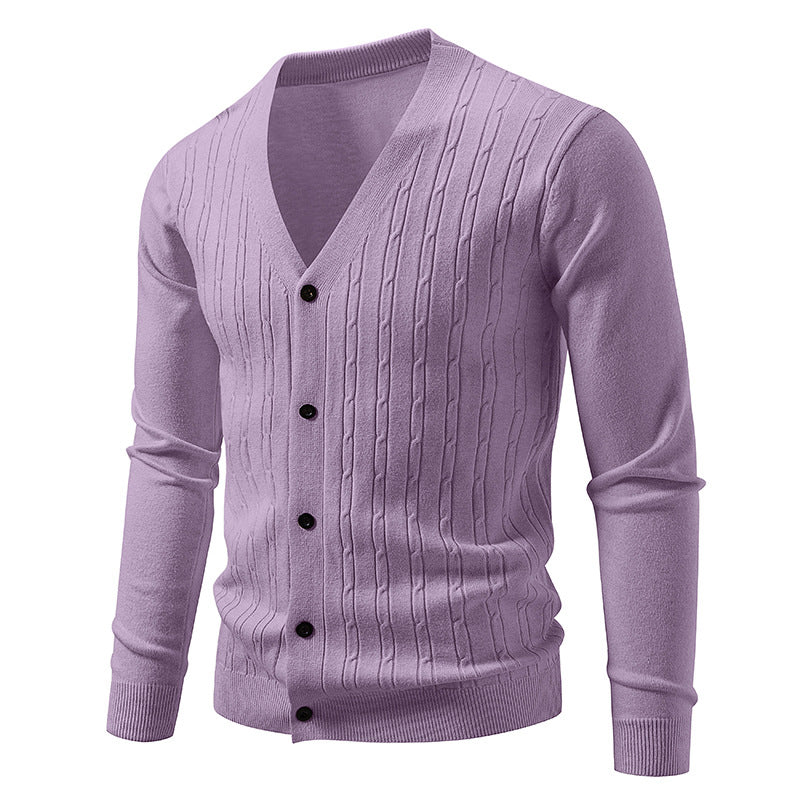 Herren Feinstrick-Cardigan mit tiefem V-Ausschnitt schmaler Passform und vertikalem Zopfstrick Nord Taschen