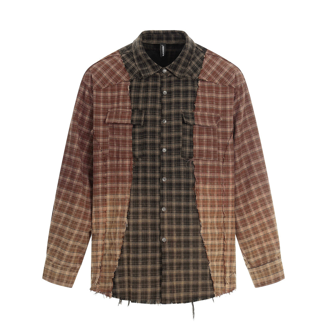 Herren Patchwork-Flanell-Overshirt mit ausgefransten Kanten Nord Taschen