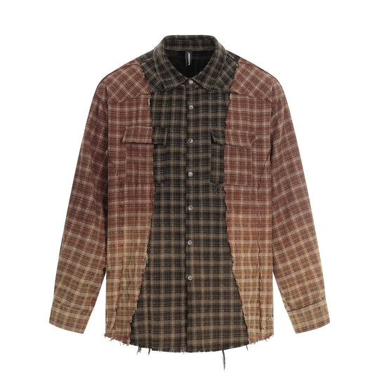 Herren Patchwork-Flanell-Overshirt mit ausgefransten Kanten Nord Taschen