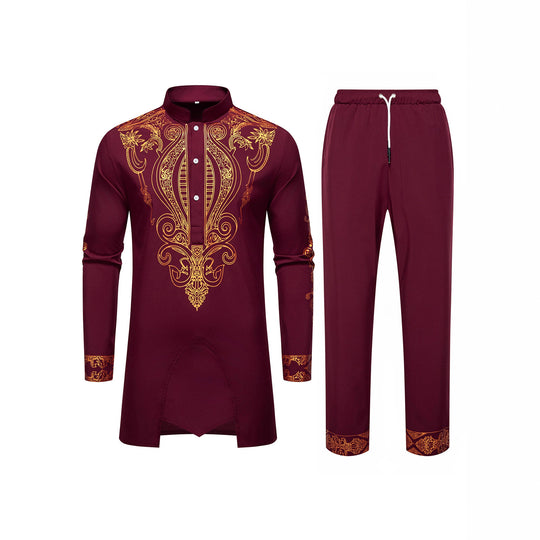 Herren Tunika Anzug mit Stehkragen und ornamentaler Goldapplikation Nord Taschen
