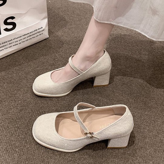 Damen elegante Mary Jane Pumps mit hochwertigem Stoff und komfortablem Blockabsatz