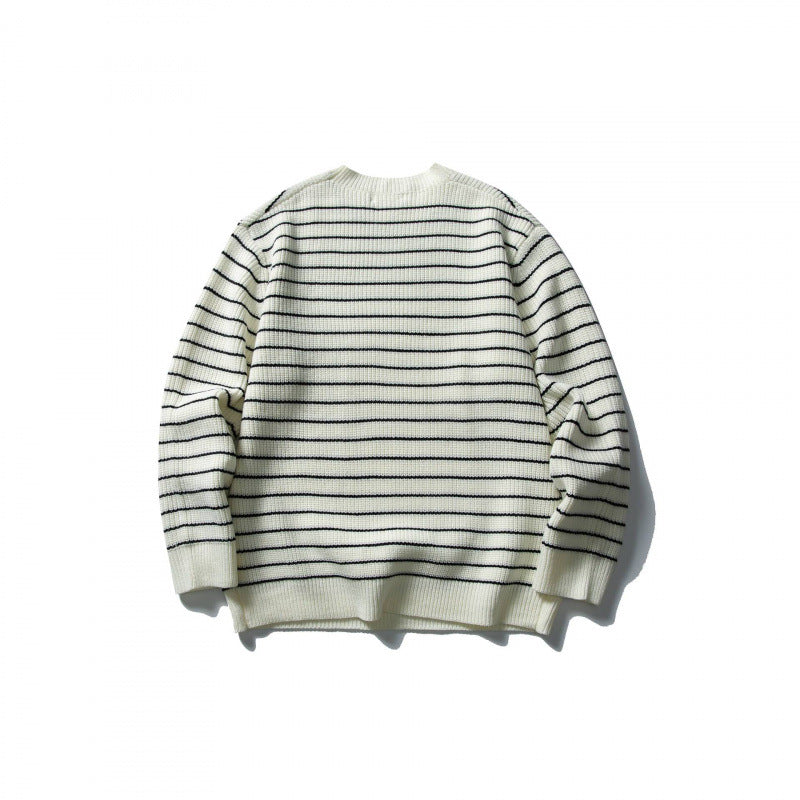Unisex Oversize Streifen-Strickpullover mit Rundhalsausschnitt und geripptem Saum Nord Taschen
