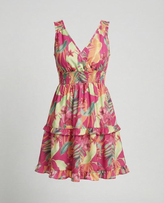 Damen Sommerkleid V-Ausschnitt mit Volantrock