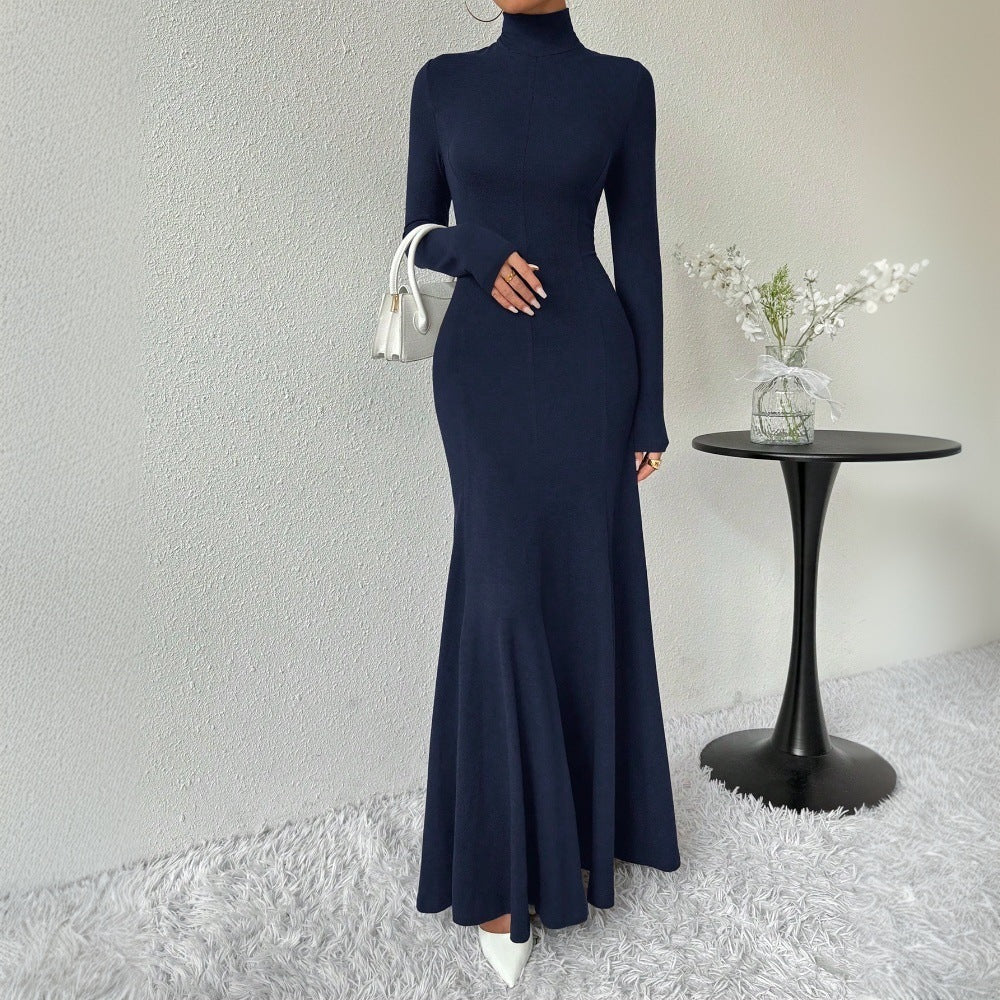Damen figurbetontes Rollkragen-Maxikleid mit Meerjungfrauen-Silhouette, langen Ärmeln und formendem Stretch-Jersey Nord Taschen