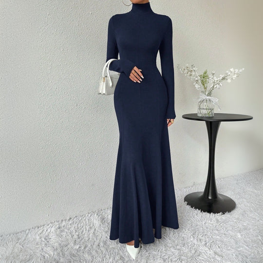 Damen figurbetontes Rollkragen-Maxikleid mit Meerjungfrauen-Silhouette, langen Ärmeln und formendem Stretch-Jersey Nord Taschen