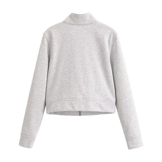 Damen Kurzjacke aus Sweat mit Stehkragen und dekorativer Military-Passe Nord Taschen