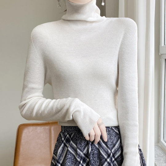 Damen Schmaler Rollkragen-Feinstrickpullover mit elastischer Rippenstruktur und minimalistischer Silhouette Nord Taschen