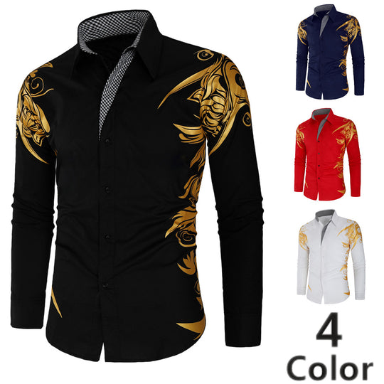 Herren Figurbetontes Button-Down-Hemd mit goldverzierter Ornamentik und kontrastiertem Innenkragen Nord Taschen