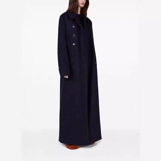 Damen Maximal langer doppelreihiger Wollmantel mit weitem Oversize-Schnitt Nord Taschen