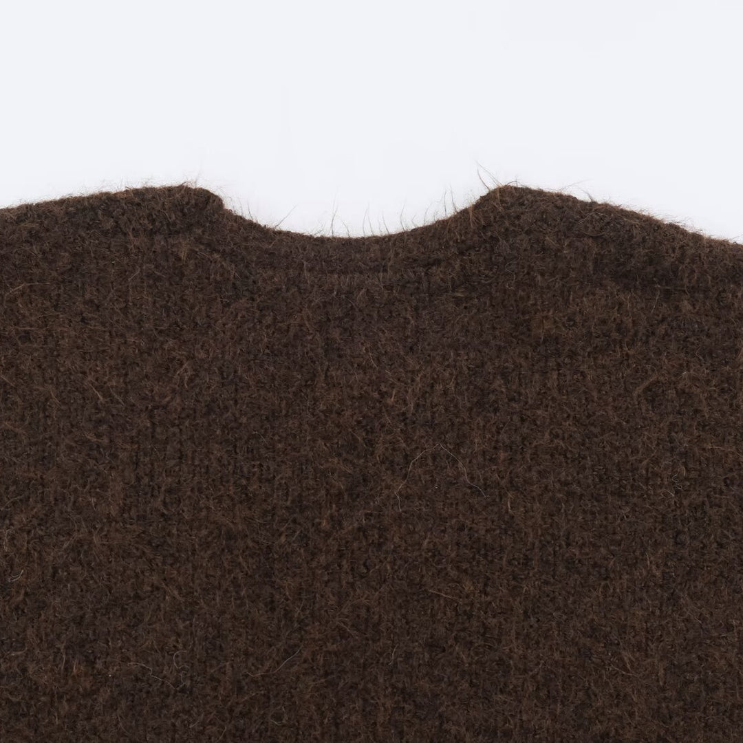 Damen Oversize Strickmantel mit V‑Ausschnitt, kuscheliger Bouclé‑Optik und aufgesetzten Taschen Nord Taschen