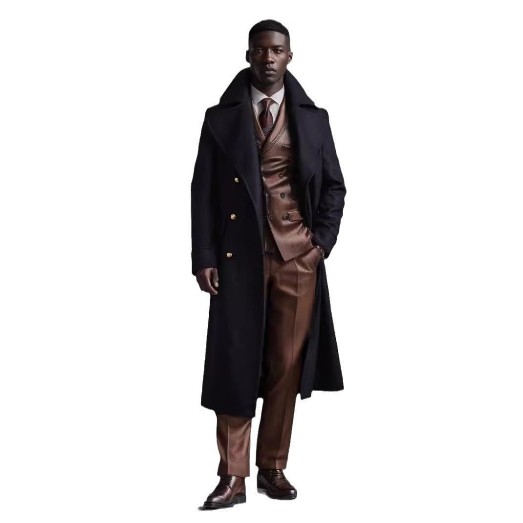 Herren Eleganter Doppelreihiger Wollmantel mit weitem Revers Nord Taschen