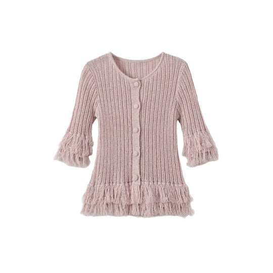 Damen Feinstrick-Cardigan mit Fransenstufen und dekorativen Kugelknöpfen Nord Taschen