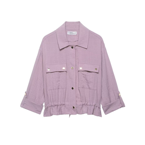 Damen Utility-Overshirt-Jacke mit Kordelzug und aufgesetzten Taschen Nord Taschen