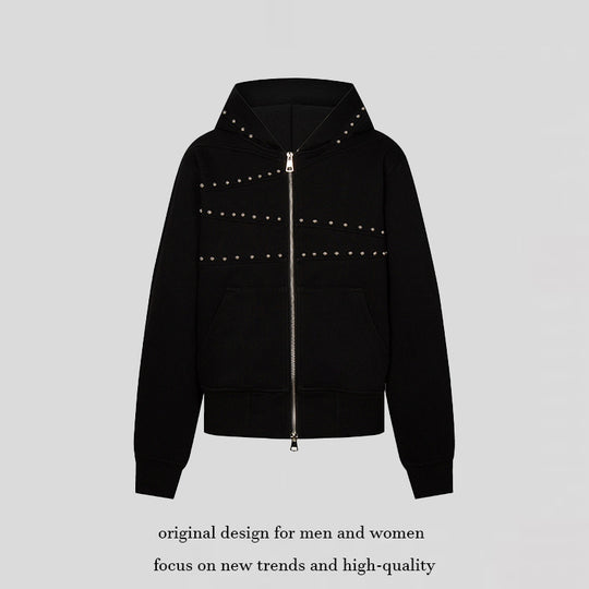 Damen Kapuzen-Sweatjacke mit Nietenbesatz, durchgehendem Reißverschluss und Kängurutaschen Nord Taschen