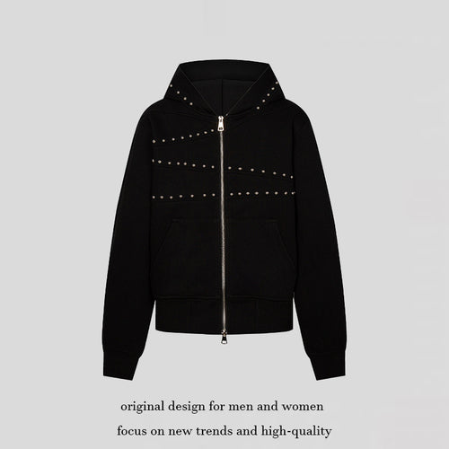 Damen Kapuzen-Sweatjacke mit Nietenbesatz, durchgehendem Reißverschluss und Kängurutaschen Nord Taschen