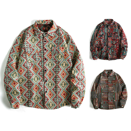 Herren Gemusterte Overshirt-Jacke im Patchwork-Jacquard Nord Taschen
