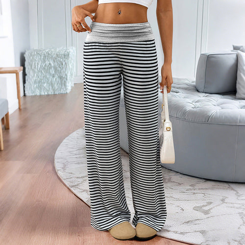 Damen Gestreifte Lounge‑Hose mit weitem Bein und elastischem Bund Nord Taschen