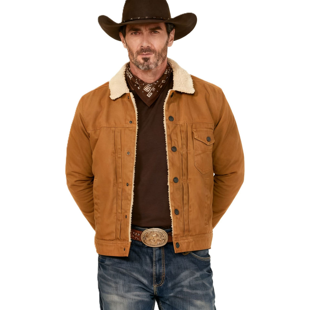 Herren Sherpa-gefütterte Truckerjacke mit Kunstfellkragen Nord Taschen