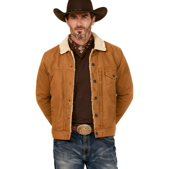 Herren Sherpa-gefütterte Truckerjacke mit Kunstfellkragen Nord Taschen