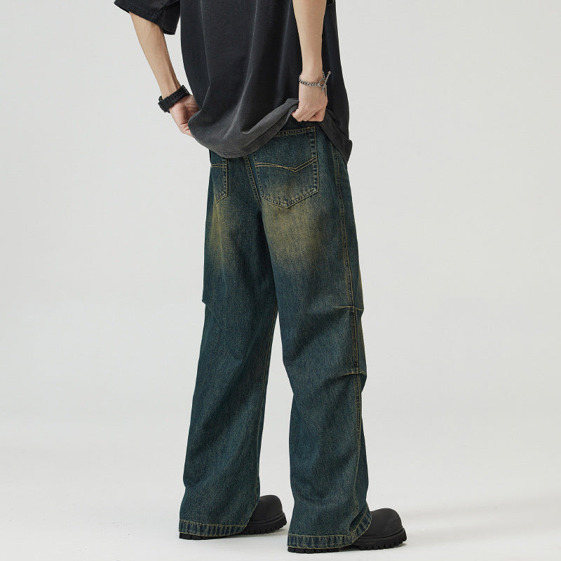 Herren Paneel-Denim Baggyhose mit tiefem Schritt und Used-Fade Nord Taschen