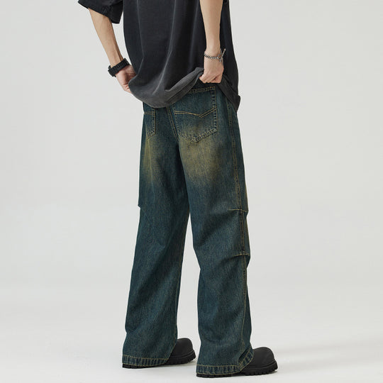 Herren Paneel-Denim Baggyhose mit tiefem Schritt und Used-Fade Nord Taschen