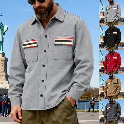 Herren Overshirt-Jacke aus schwerem Baumwollmix mit Brusttaschen und Kontraststreifen Nord Taschen