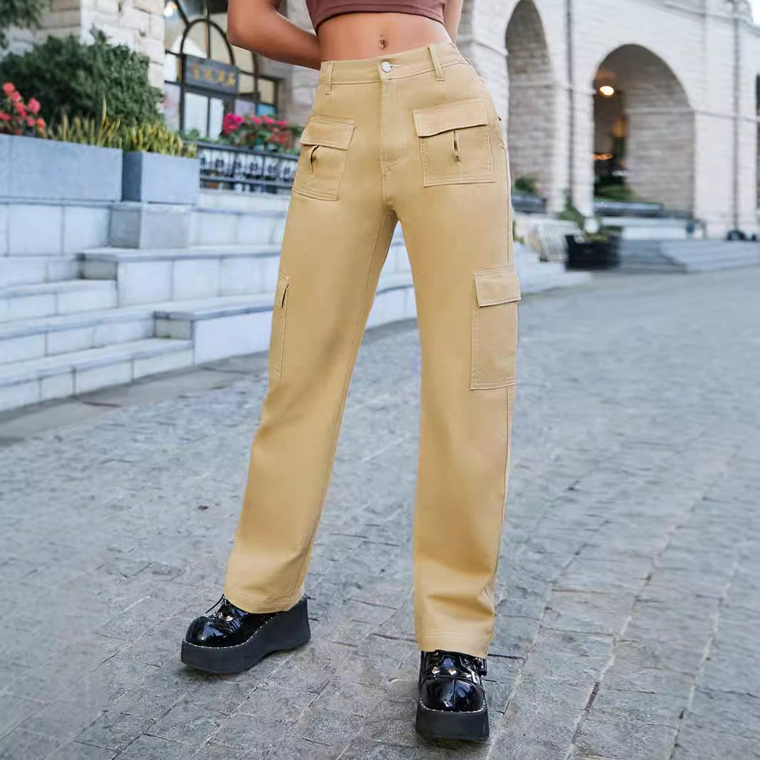 Damen weite Cargo-Hose mit hoher Taille und aufgesetzten Klappentaschen Nord Taschen