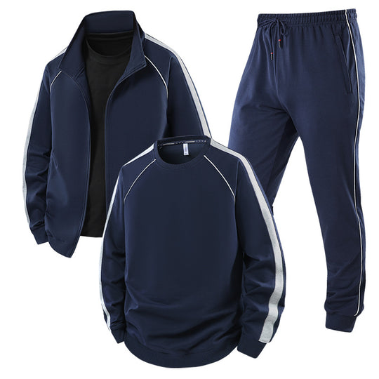 [Herren] Zweiteiliges Trainingsset mit Stehkragen-Zipjacke, Rundhals‑Sweatshirt und konisch geschnittener Jogginghose aus atmungsaktivem Fleece Nord Taschen