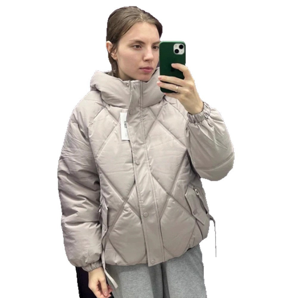 Damen Gefütterte Rauten‑Stepp‑Pufferjacke mit Kapuze und verdecktem Reißverschluss Nord Taschen