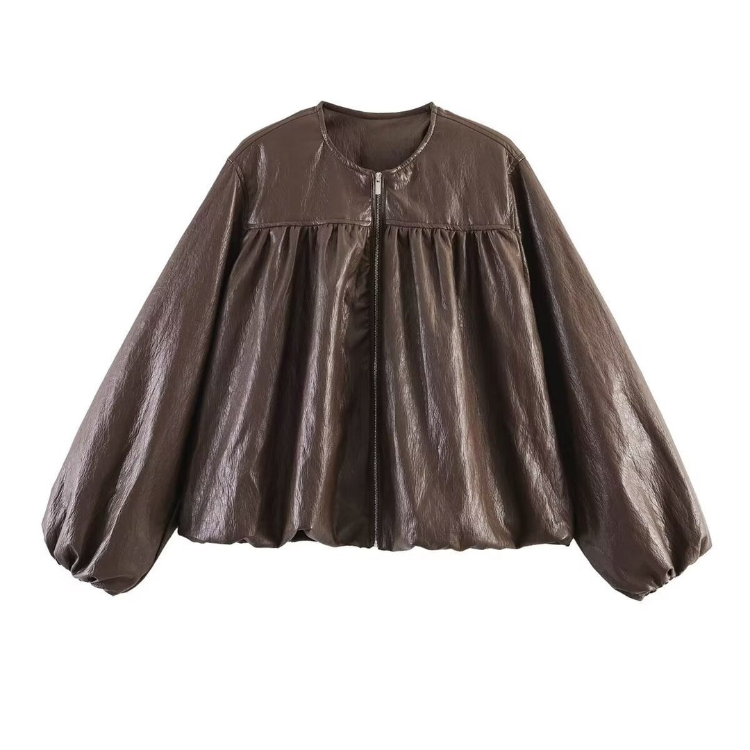 Damen Kurzjacke mit geraffter Passe, Ballonärmeln und Reißverschluss Nord Taschen