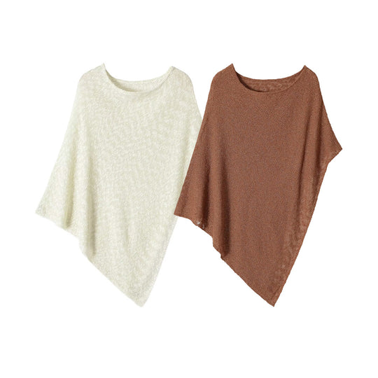 Damen Leichter Strickponcho mit asymmetrischem Saum und weitem Rundhalsausschnitt Nord Taschen