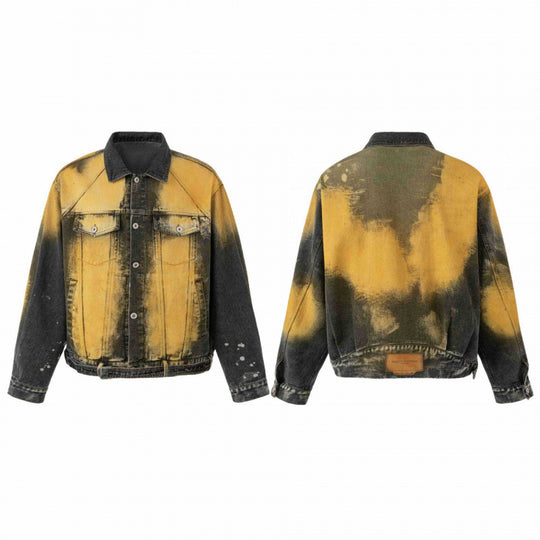 Herren Oversize-Denim-Blousonjacke mit Dip-Dye-Effekt, Paint-Splatter und verstellbarem Taillengürtel Nord Taschen