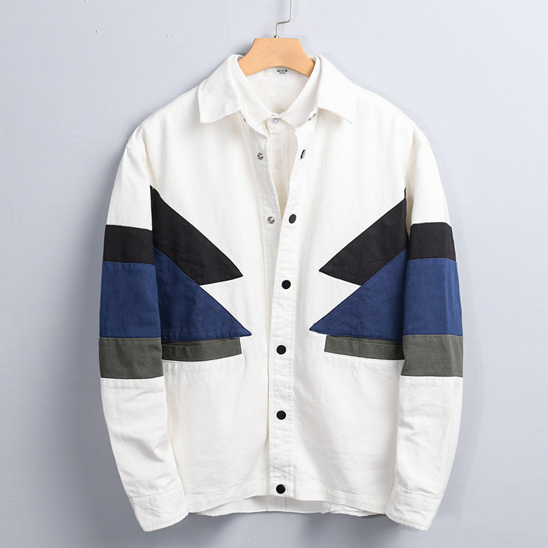 Herren Baumwoll-Overshirt im Layering-Stil mit geometrischen Colorblock-Einsätzen und Druckknopf-Leiste Nord Taschen